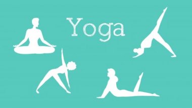 İnsanlar yoga karakterleri üzerinde çalışan siluetler.