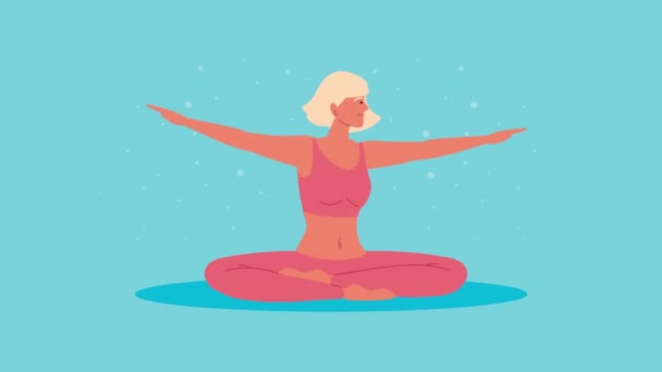 Blond žena cvičit jógu charakter — Stock video