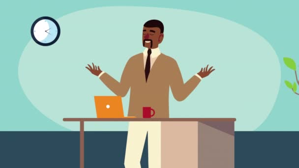 Afro elegáns üzletember dolgozó az irodában — Stock videók