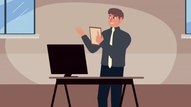 Buisnessman elegante trabalhando com desktop — Vídeo de Stock