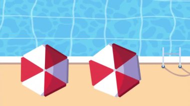 Yaz mevsimi havuzda Şemsiye ve ördekle