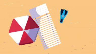 Yaz mevsimi plajda sandalye ve aksesuarlarla