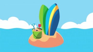 Sörf tahtalarıyla adada yaz mevsimi