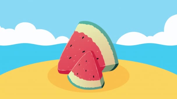 海滩上的热带西瓜新鲜水果 — 图库视频影像