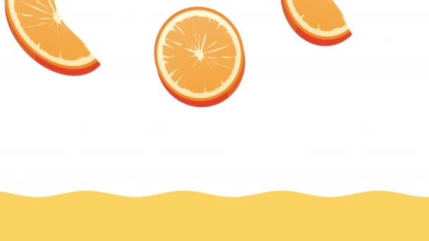 Tropical oranges fresh fruits pattern and liquid — Stock Video