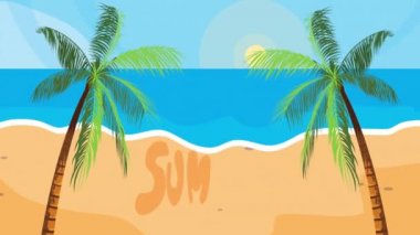 Plaj sahnesinde palmiye ağaçları