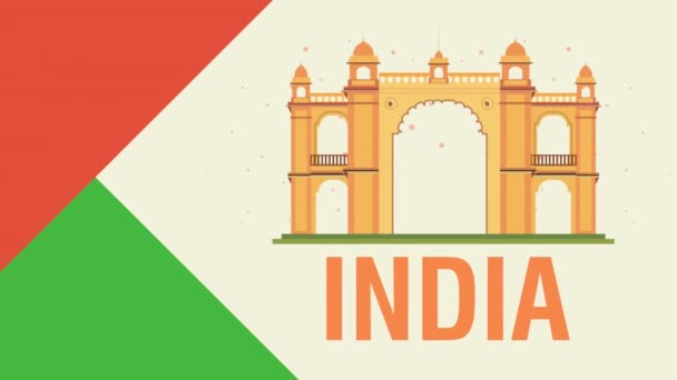 Día de la independencia india letras y arco — Vídeos de Stock