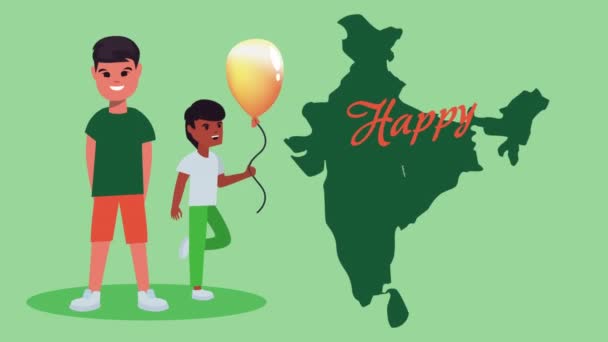 India celebración animación con chicos en mapa — Vídeos de Stock