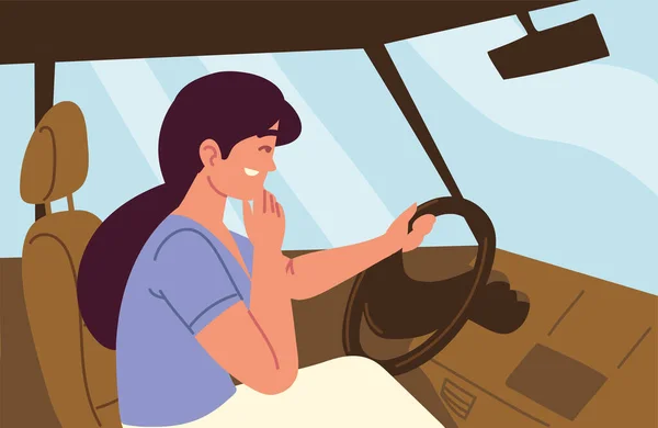 Mujer sonriente conduciendo un coche — Vector de stock