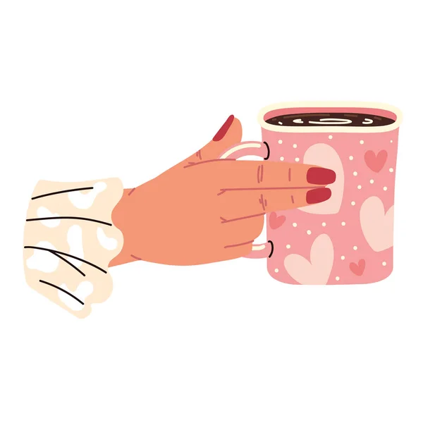 Female hand holds cup of coffee — Vettoriale Stock