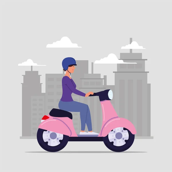 Woman on motorcycle with helmet — Vetor de Stock