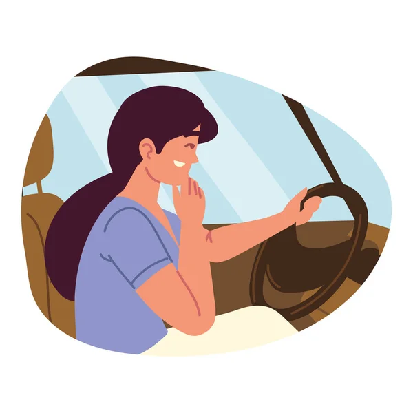 Mulher dirigindo um carro — Vetor de Stock