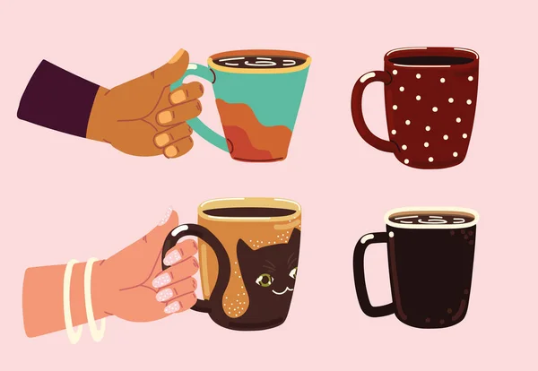 Hands and coffee cups — Stok Vektör