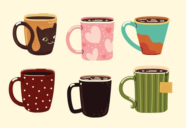 Cups with hot beverages — стоковый вектор