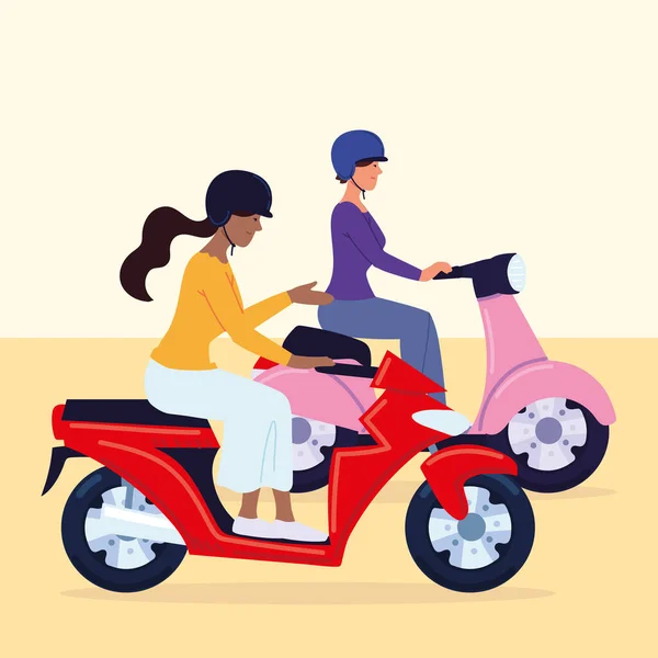 Women riding motorcycles — 스톡 벡터