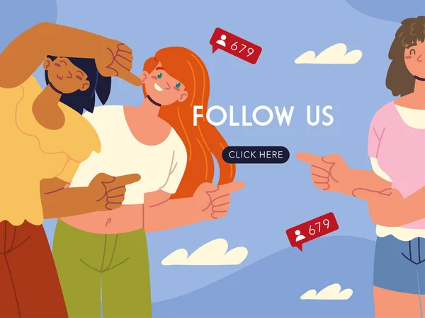 Women follow us click — Stockvector