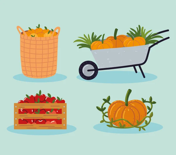 Farm wheelbarrow harvest set — Stockvektor