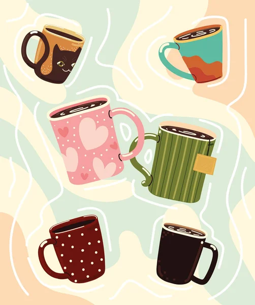 Tazas de café y té — Vector de stock