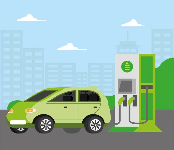 Estación alternativa de coche eléctrico — Vector de stock