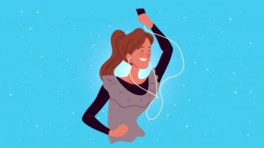 Müzik karakteri dinleyen genç bir kadın