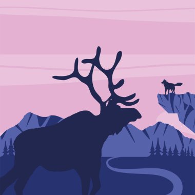 Siluet hayvanlar nehri