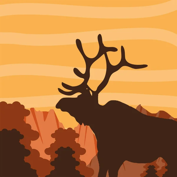 Silhouette forest deer — Stock Vector
