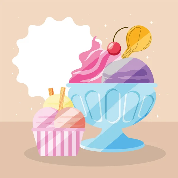 Ice cream on cups — Stock Vector