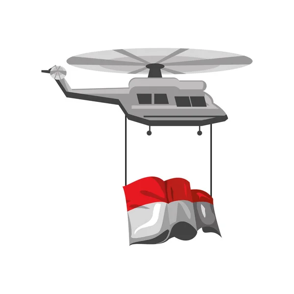 Helicóptero com bandeira indonésia — Vetor de Stock