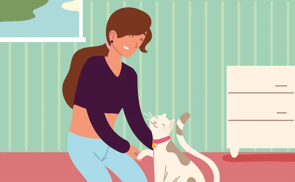 Жінка пестить свого кота — стоковий вектор