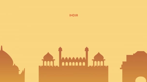 Schriftzug zum indischen Unabhängigkeitstag mit Flagge und Moschee — Stockvideo