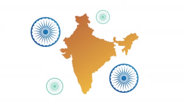 India γιορτή ημέρα ανεξαρτησίας με χάρτη και ashoka chakras — Αρχείο Βίντεο
