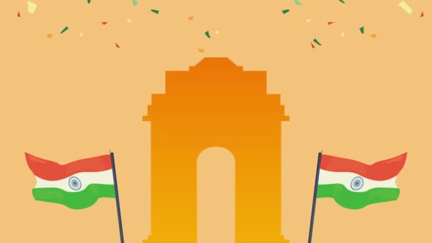 India independence day celebration with mosque and flags — Stock Video