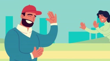 Mutlu çift şehirde el sallıyor.