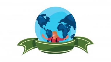 Dünya gezegenindeki mutlu kadın karakter animasyonu