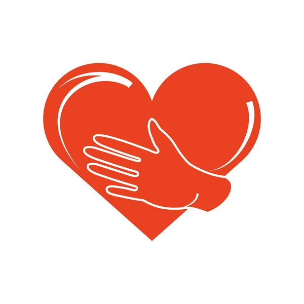 Coeur rouge avec une main gauche — Image vectorielle