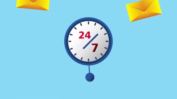 Animation des Postdienstes mit Umschlägen und Chronometer — Stockvideo