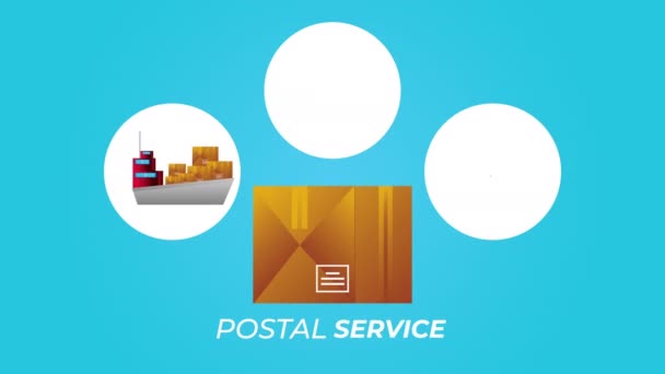 Lettering serviço postal com caixa e ícones — Vídeo de Stock