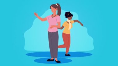 En iyi arkadaşlar ırklar arası kızlarla animasyon.