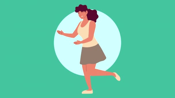 Joven mujer bailando animación de personajes — Vídeo de stock