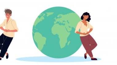 Dünya gezegenindeki genç çiftle en iyi arkadaş animasyonu.