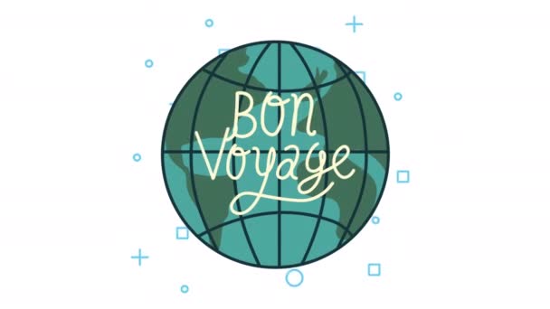 Bon voyage lettering in earth planet — Stock Video