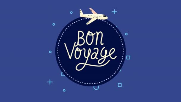 Bon voyage lettering with airplane flying around — Stock Video