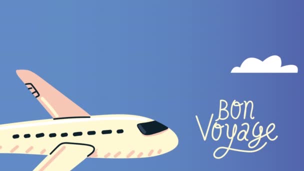 Bon voyage Schriftzug mit fliegendem Flugzeug — Stockvideo