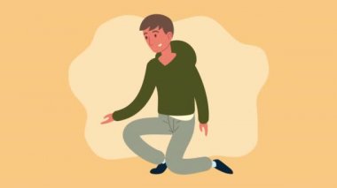 Genç adam oturmuş karakter canlandırması yapıyordu.