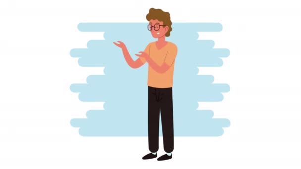 Young man with glasses character animation — Stock Video