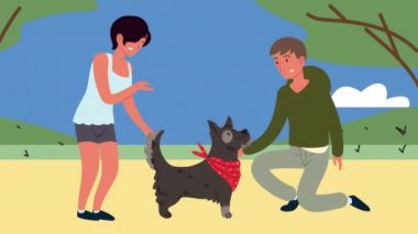Tatlı köpek animasyonu olan çift.
