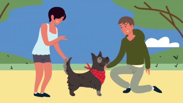 Pareja con lindo perro animación — Vídeos de Stock