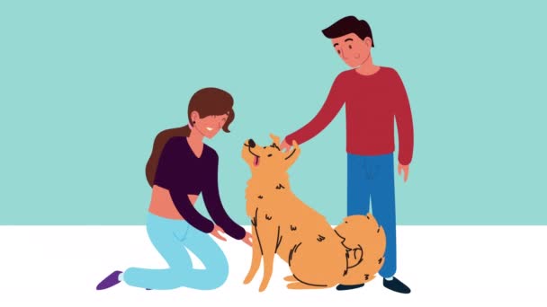 Pareja con perro mascota animación — Vídeo de stock