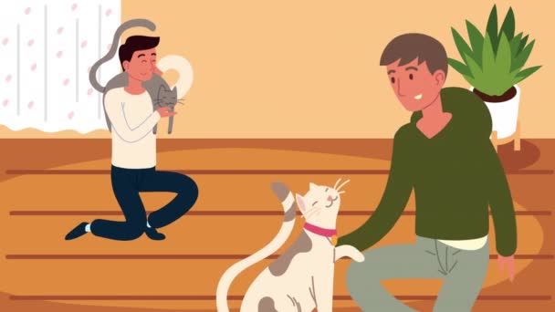 Hombres jóvenes con animación de mascotas — Vídeo de stock