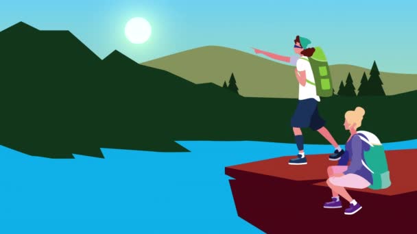 Young adventurous couple in the river animation — Stock Video